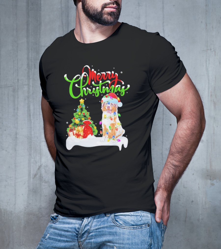 Merry Christmas Santa Australian Shepherd Dog Xmas Decorations T-Shirt