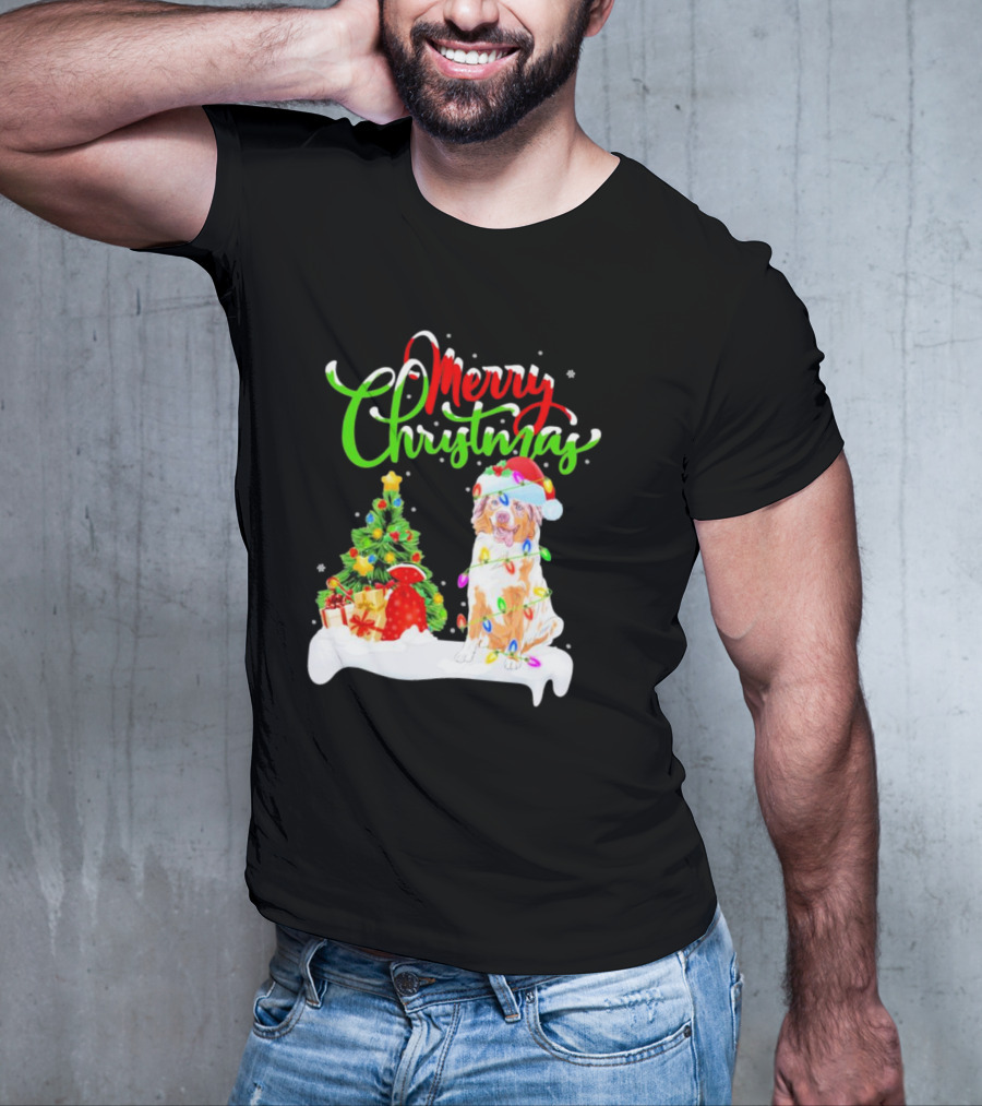 Merry Christmas Santa Australian Shepherd Dog Xmas Decorations T-Shirt