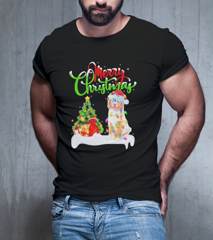 Merry Christmas Santa Australian Shepherd Dog Xmas Decorations T-Shirt