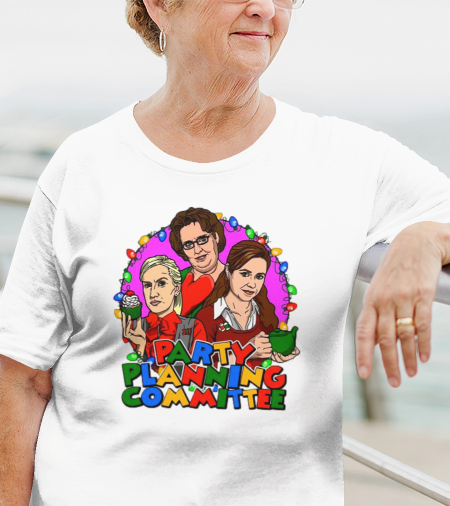 Party Planning Committee Christmas Lights Cupcake Green Teapot T-Shirt