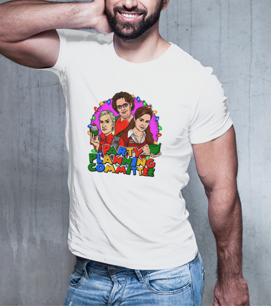 Party Planning Committee Christmas Lights Cupcake Green Teapot T-Shirt