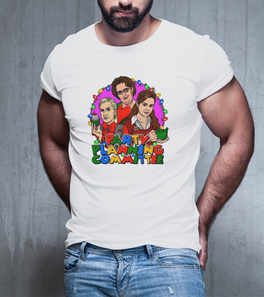 Party Planning Committee Christmas Lights Cupcake Green Teapot T-Shirt