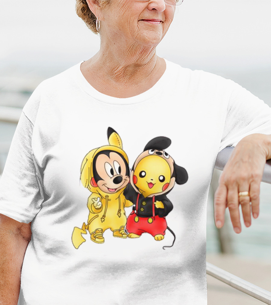 Pikachu Pokemon Mickey Mouse Crossover Fan T-Shirt