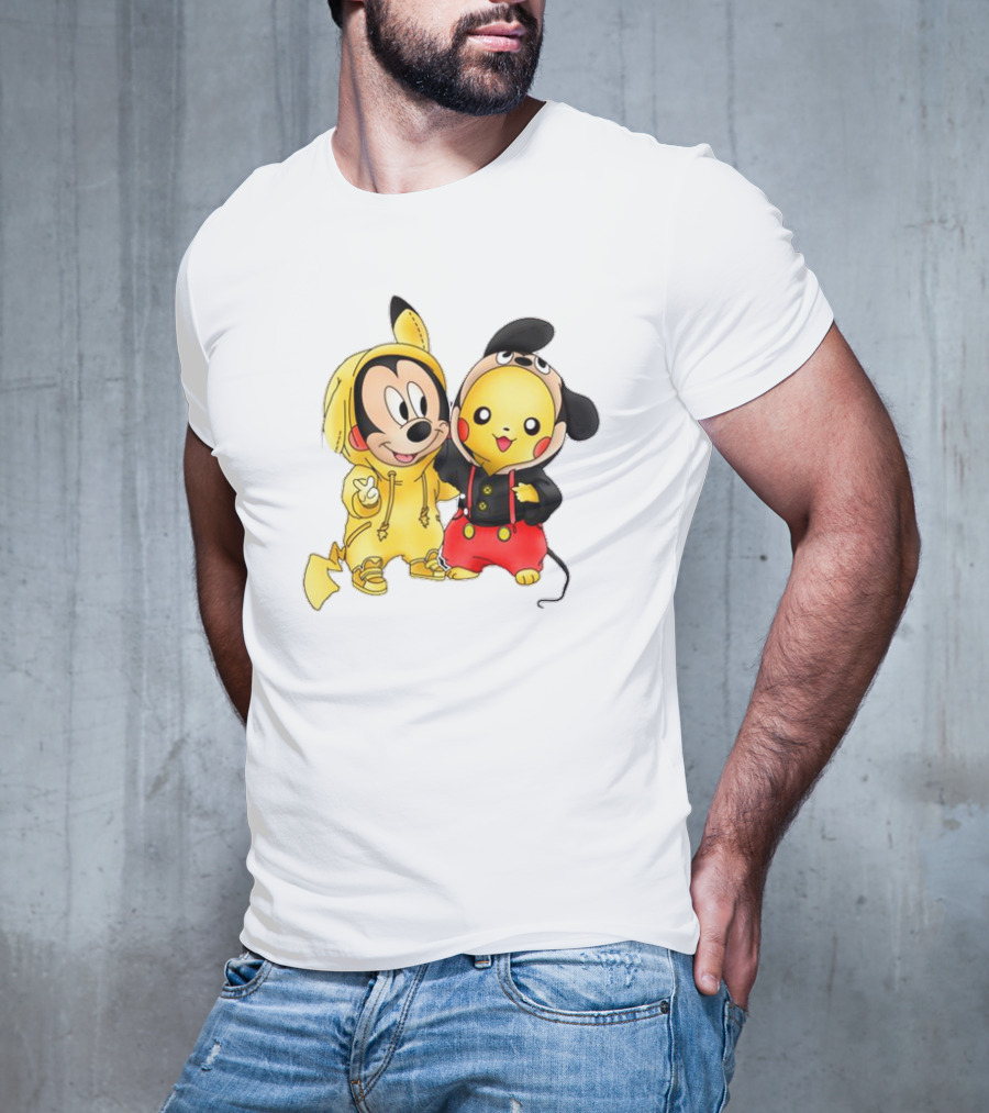 Pikachu Pokemon Mickey Mouse Crossover Fan T-Shirt