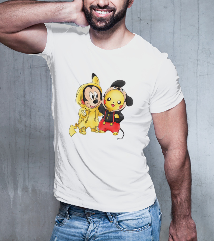 Pikachu Pokemon Mickey Mouse Crossover Fan T-Shirt