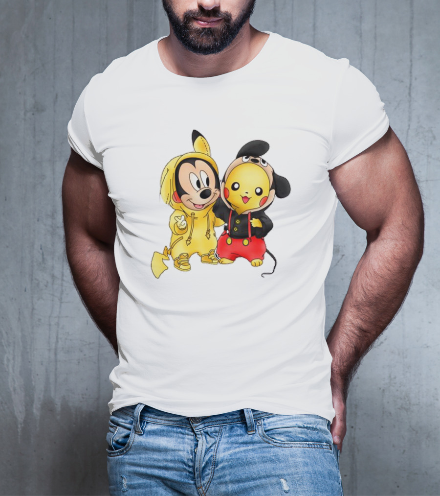 Pikachu Pokemon Mickey Mouse Crossover Fan T-Shirt