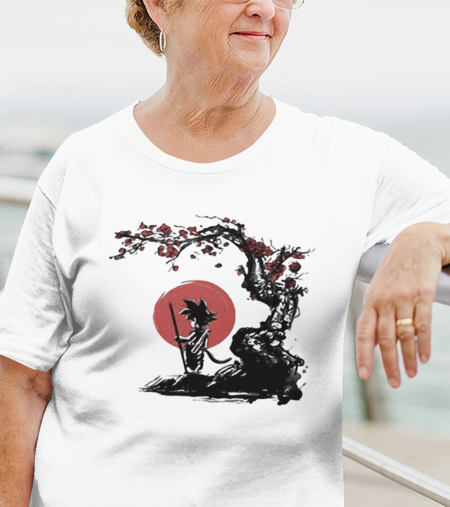 Son Goku Saiyan Solitude Beneath Cherry Blossom And Sun T-Shirt