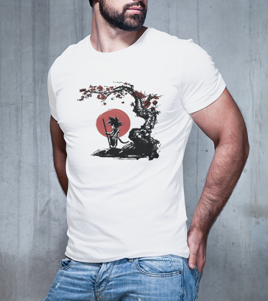 Son Goku Saiyan Solitude Beneath Cherry Blossom And Sun T-Shirt