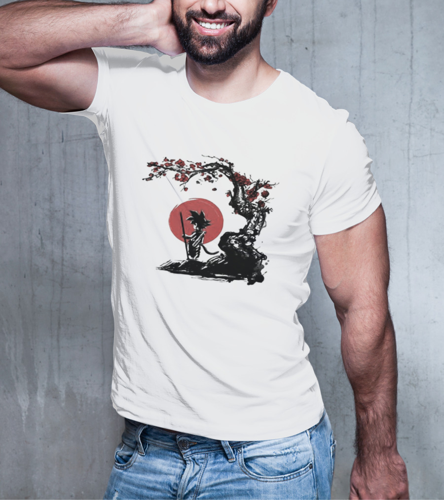 Son Goku Saiyan Solitude Beneath Cherry Blossom And Sun T-Shirt