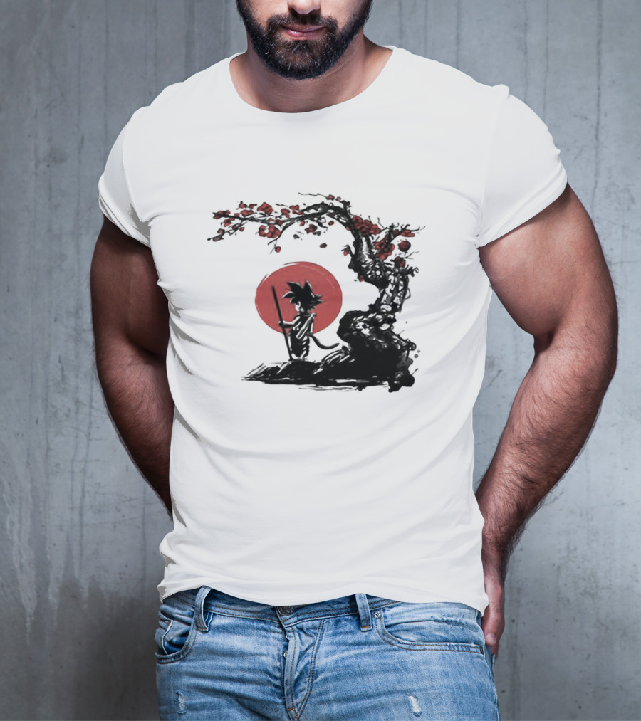 Son Goku Saiyan Solitude Beneath Cherry Blossom And Sun T-Shirt