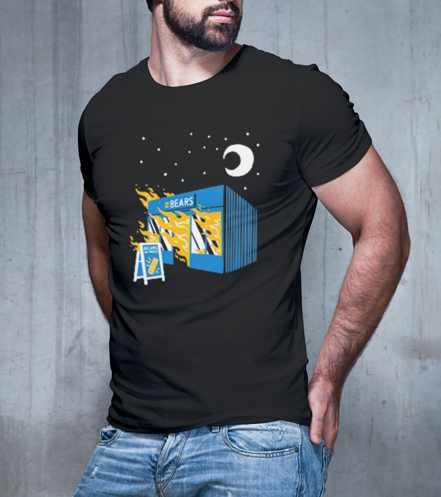 Bears Bakery On Fire Charcoal Night Scene T-Shirt