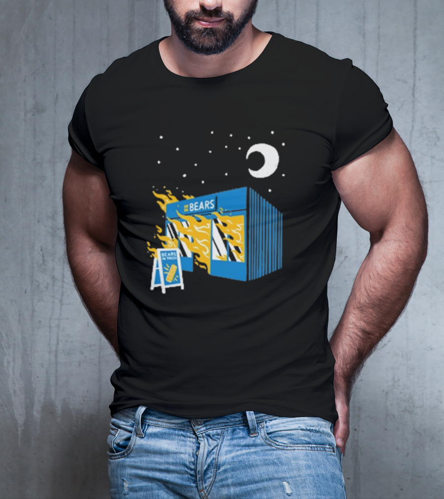 Bears Bakery On Fire Charcoal Night Scene T-Shirt