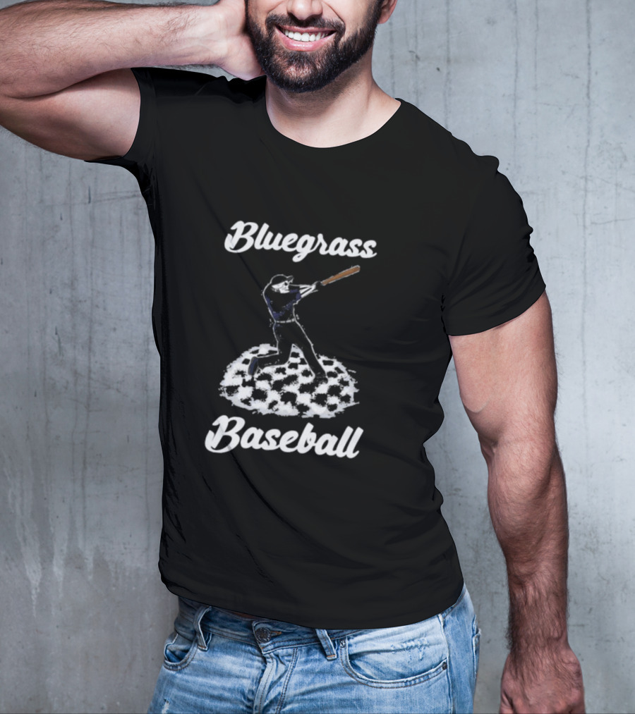 Bluegrass Baseball Skeleton Player Batting On Checkered Field T-Shirt