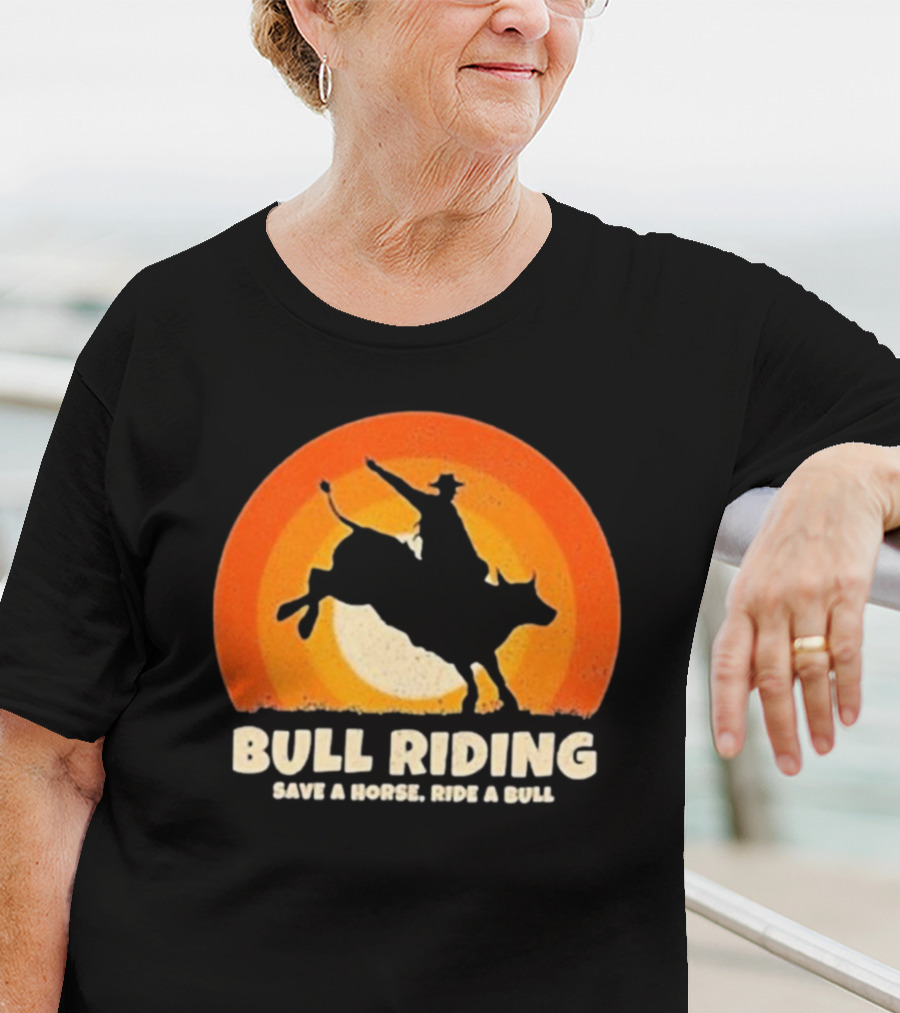 Bull Riding Save A Horse Ride A Bull Sunset Silhouette Cowboy Vintage T-Shirt