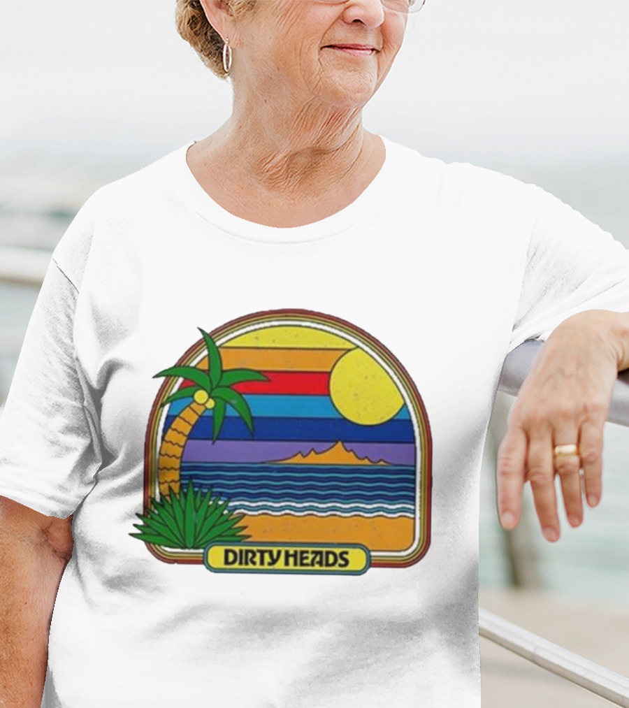 Dirty Heads Retro Beach Sunset Palms Ocean Scene T-Shirt
