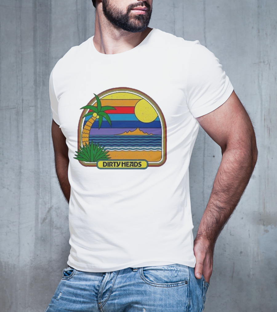 Dirty Heads Retro Beach Sunset Palms Ocean Scene T-Shirt