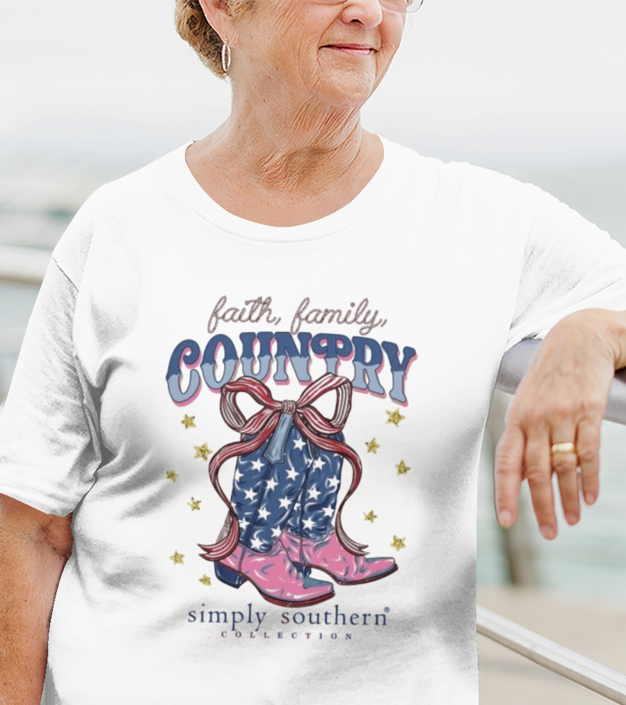 Faith Family Country Cowboy Boots Stars Simply Southern Collection T-Shirt