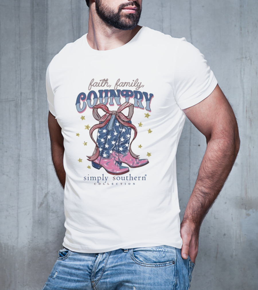 Faith Family Country Cowboy Boots Stars Simply Southern Collection T-Shirt