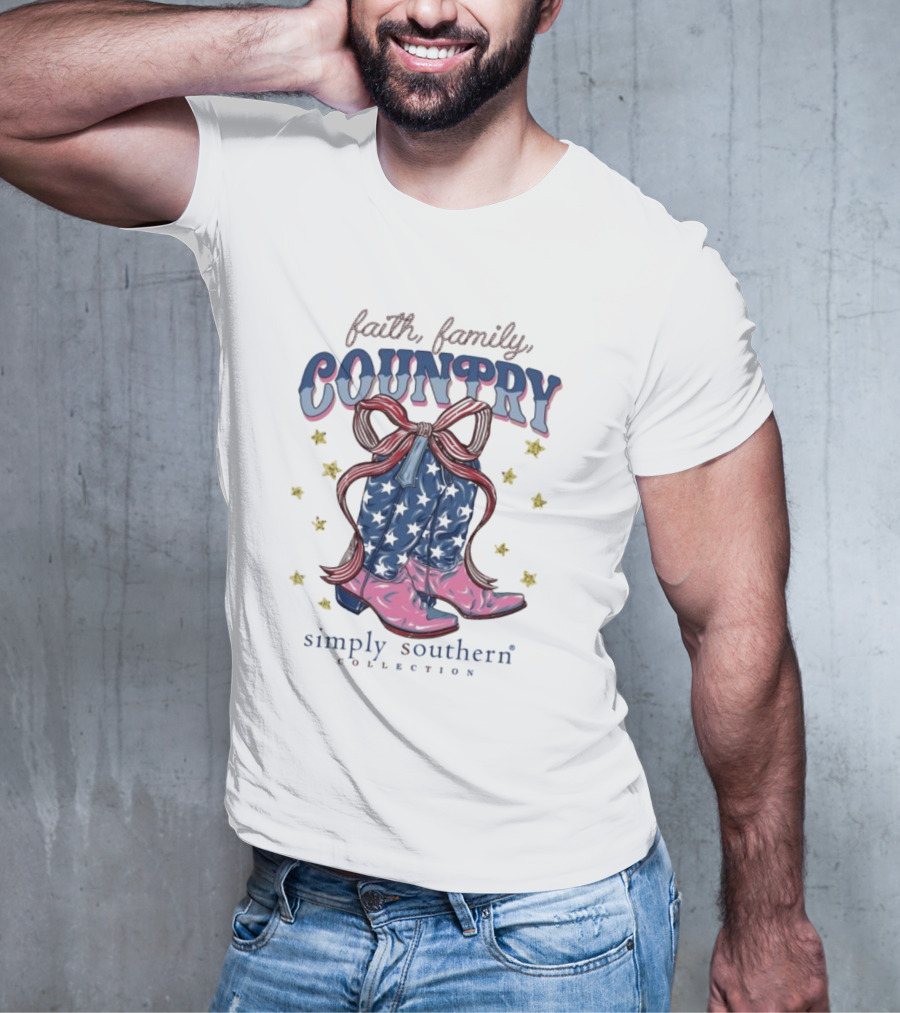 Faith Family Country Cowboy Boots Stars Simply Southern Collection T-Shirt