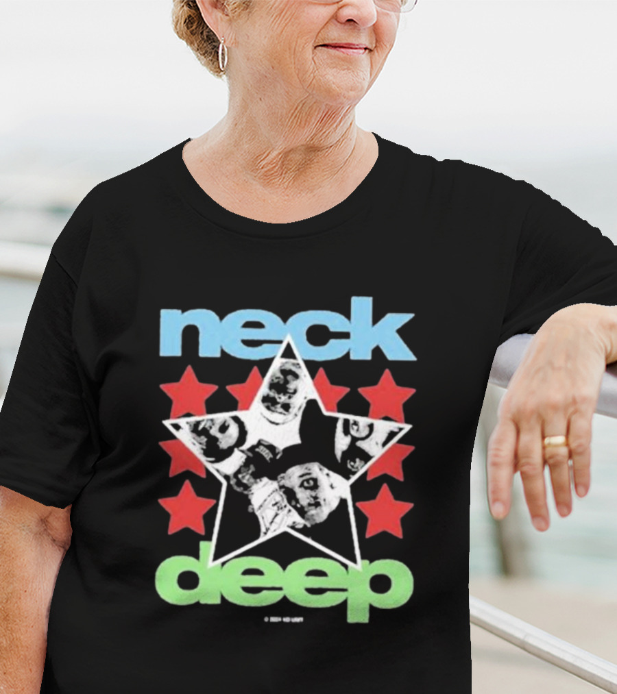 Neck Deep Blue And Green Star With Red Stars And Faces T-Shirt