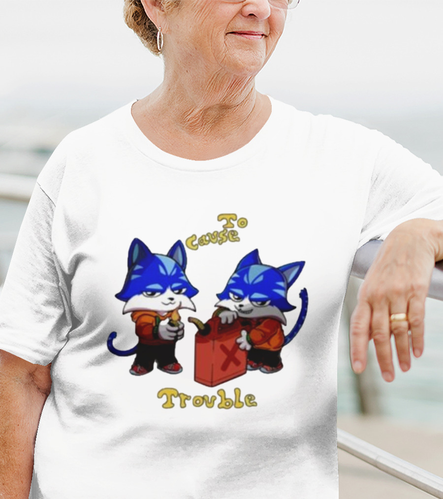 Toshi Base Here To Cause Trouble Mischievous Blue Cats With Gasoline Canister T-Shirt