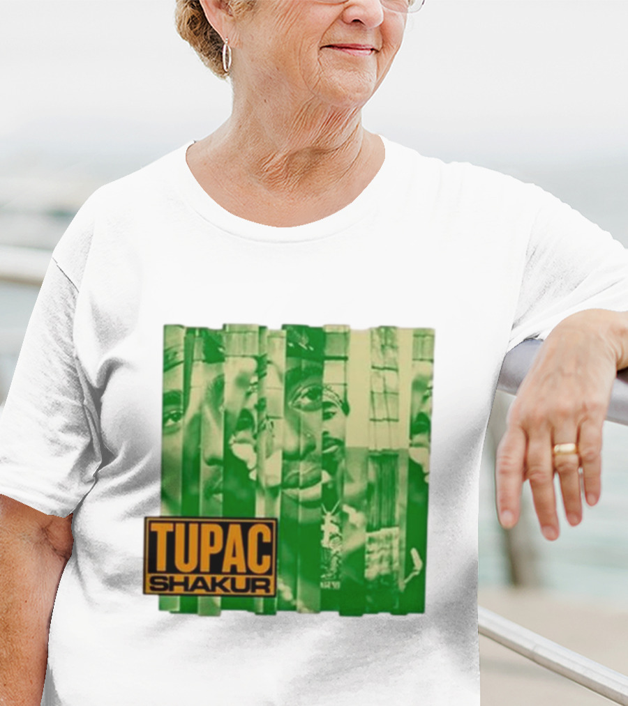 Tupac Shakur Green Photo Collage T-Shirt