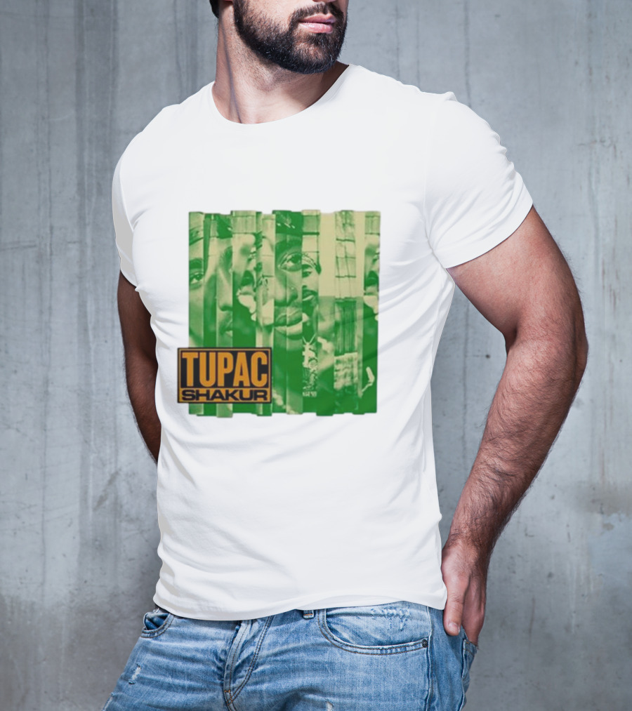 Tupac Shakur Green Photo Collage T-Shirt