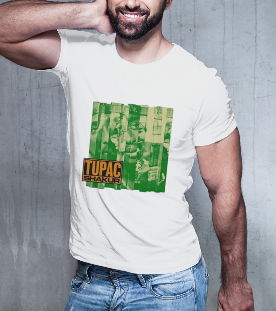 Tupac Shakur Green Photo Collage T-Shirt