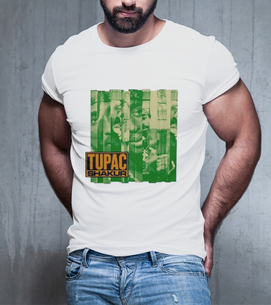 Tupac Shakur Green Photo Collage T-Shirt