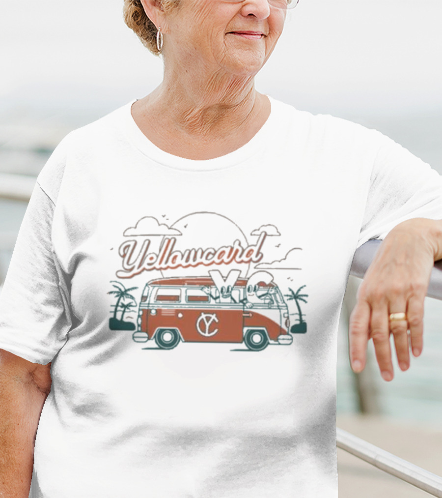 Yellowcard Band Van Sunset Scene With Palm Trees And YC T-Shirt