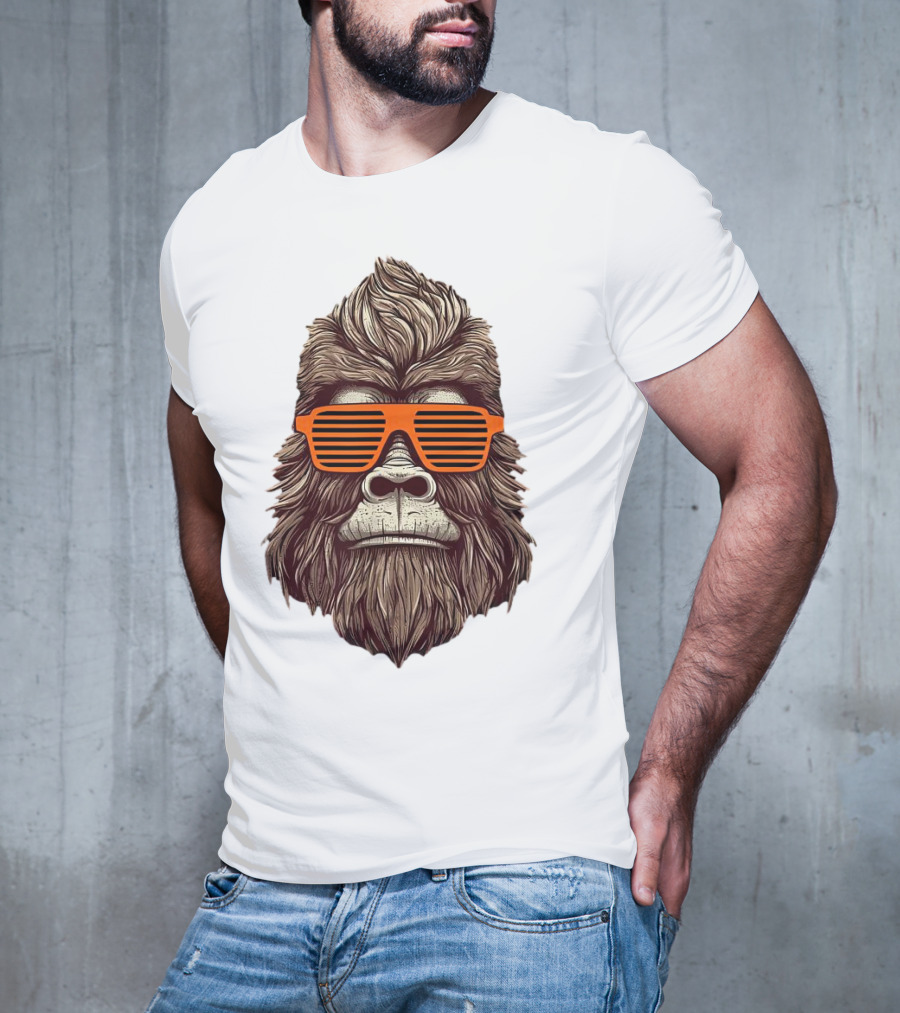Bigfoot Birthday Boy Cool Striped Sunglasses Animal Party T-Shirt