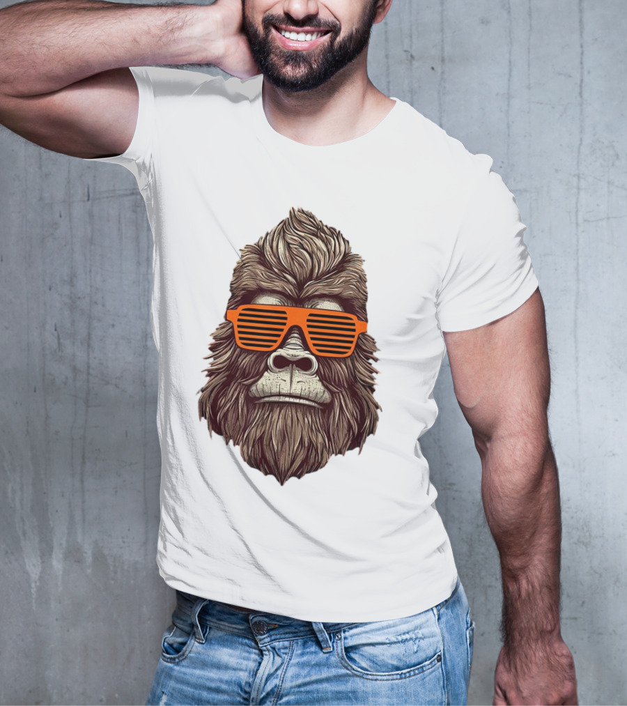 Bigfoot Birthday Boy Cool Striped Sunglasses Animal Party T-Shirt