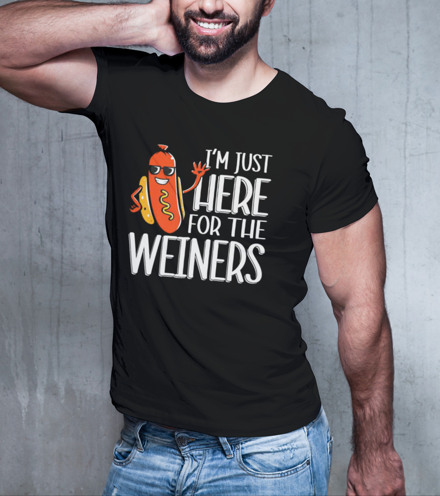 I'm Just Here For The Wieners Sausage Wearing Sunglasses T-Shirt