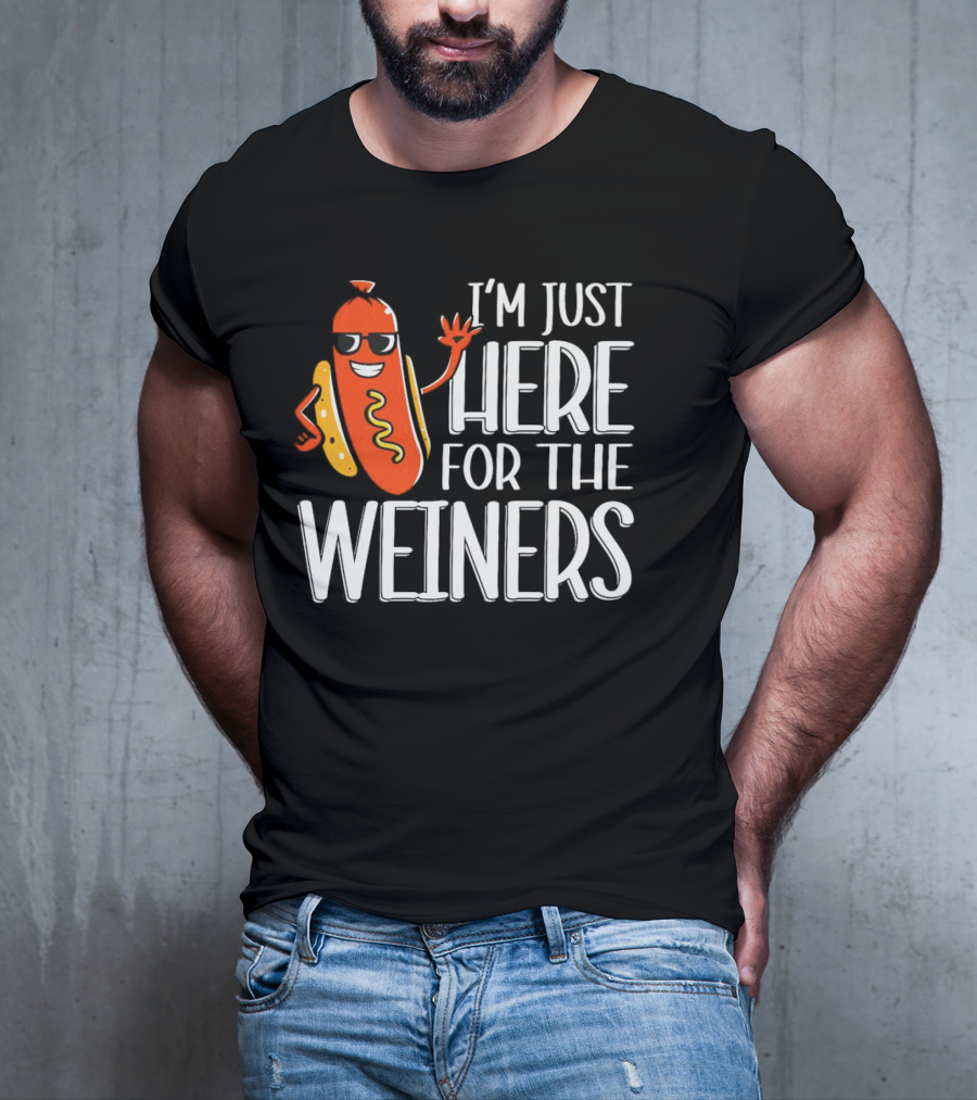 I'm Just Here For The Wieners Sausage Wearing Sunglasses T-Shirt