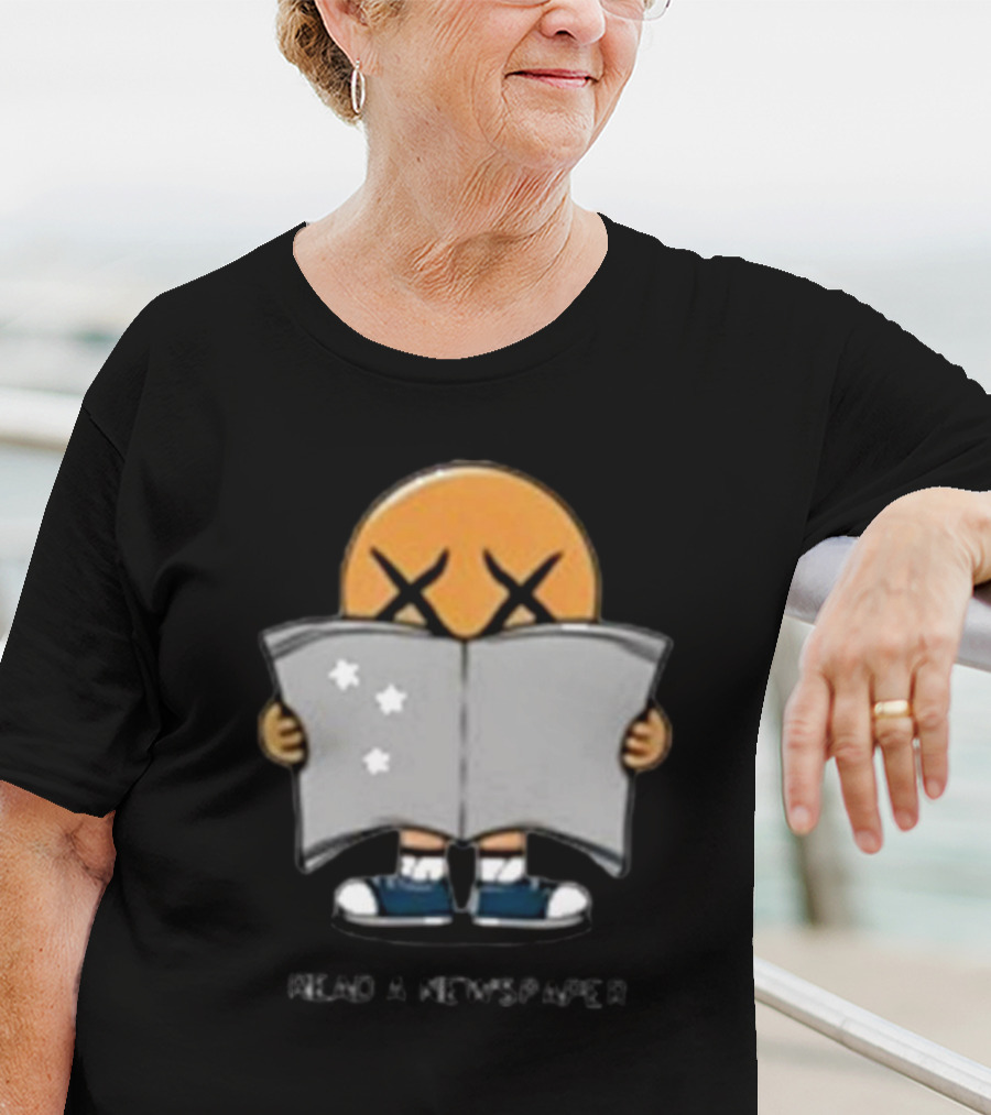 Read A Newspaper Character With Crossed Eye Symbol And Stars T-Shirt