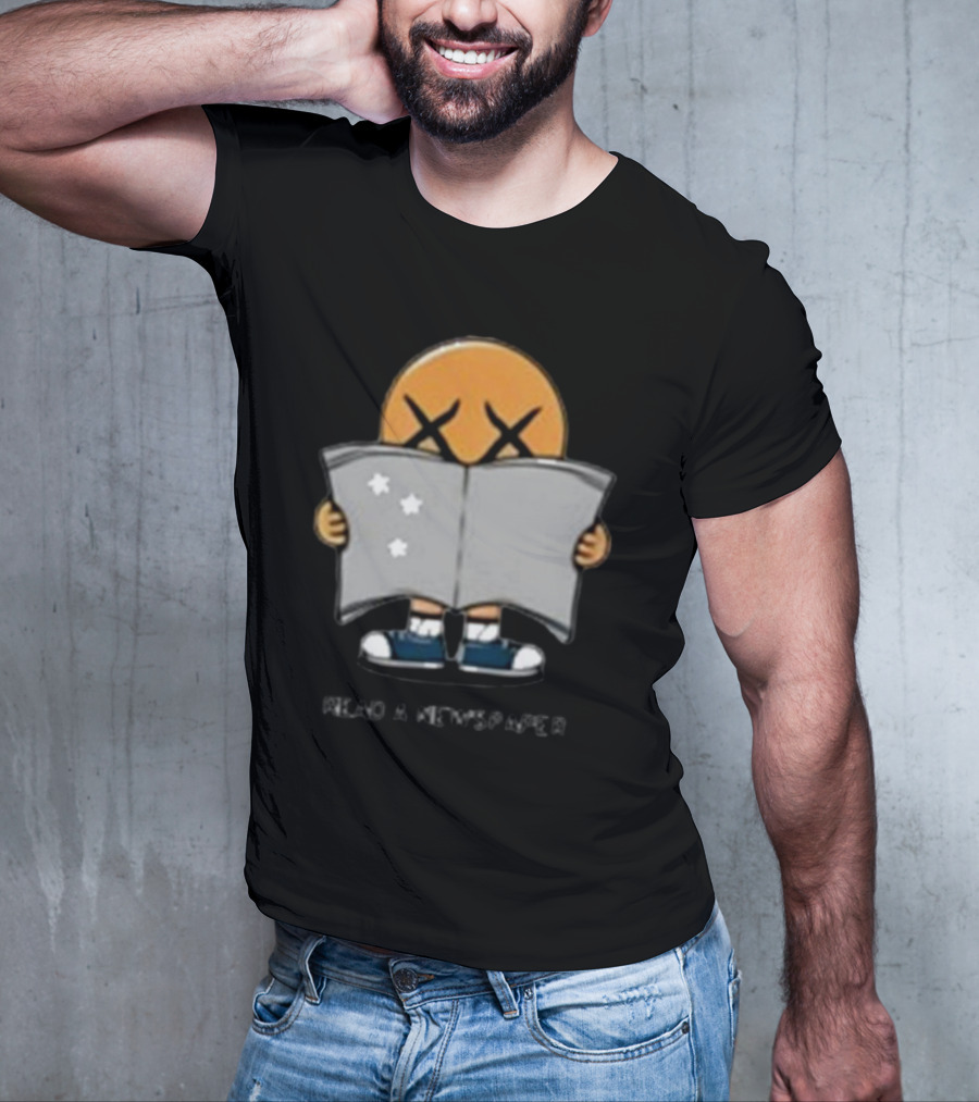 Read A Newspaper Character With Crossed Eye Symbol And Stars T-Shirt