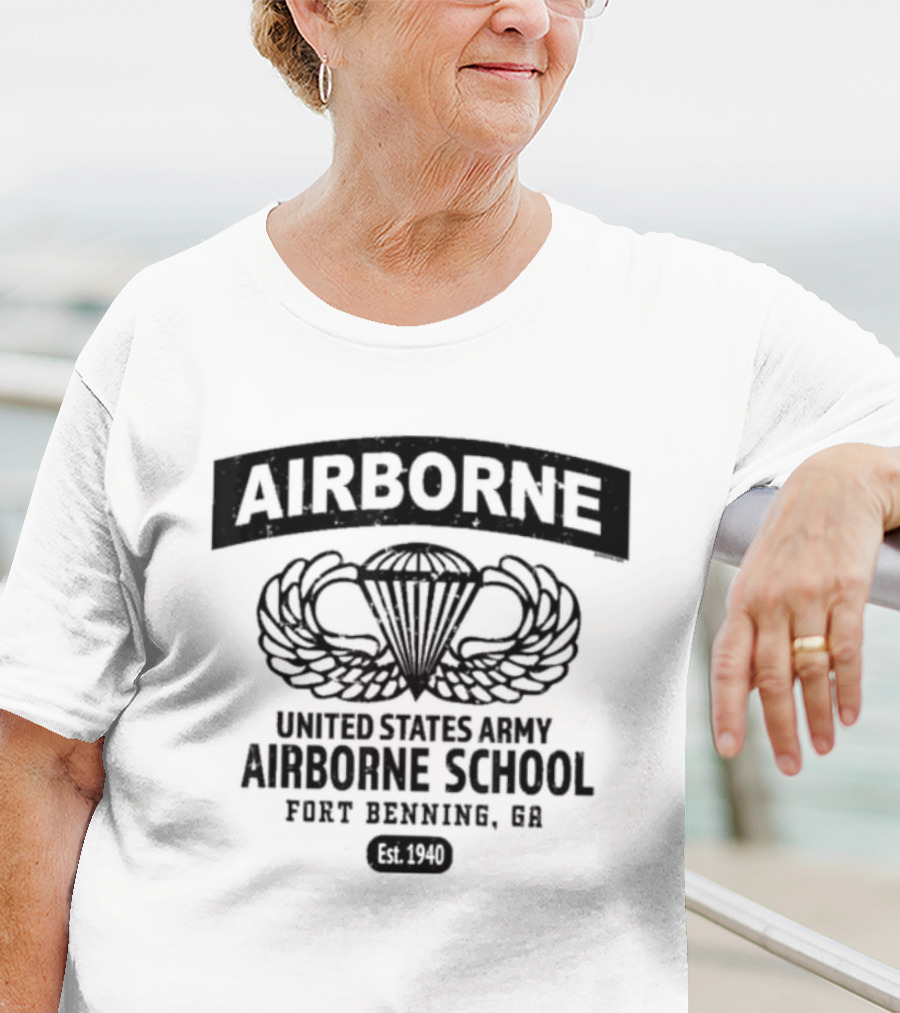AIRBORNE United States Army Airborne School Fort Benning GA Est 1940 Parachute Wings T-Shirt