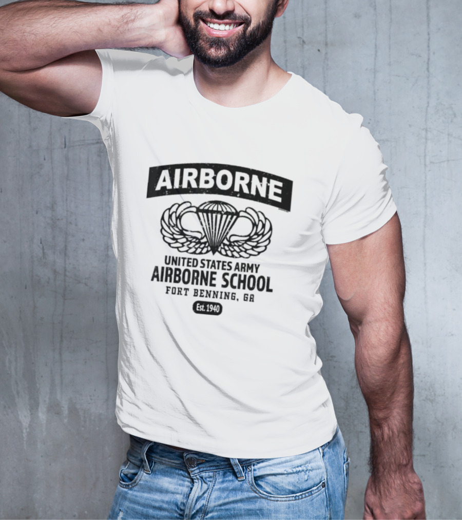 AIRBORNE United States Army Airborne School Fort Benning GA Est 1940 Parachute Wings T-Shirt