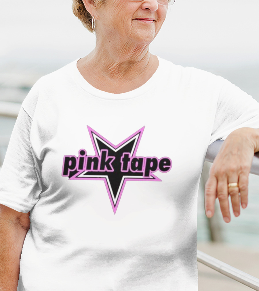 Pink Tape Star Icon Bold Black And Pink T-Shirt