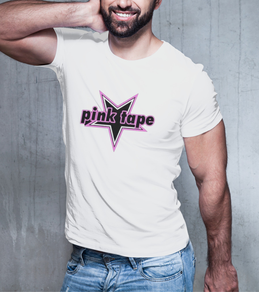 Pink Tape Star Icon Bold Black And Pink T-Shirt