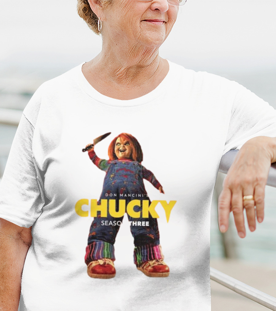 Don Mancini’s Chucky Season Three Horror Character With Knife T-Shirt
