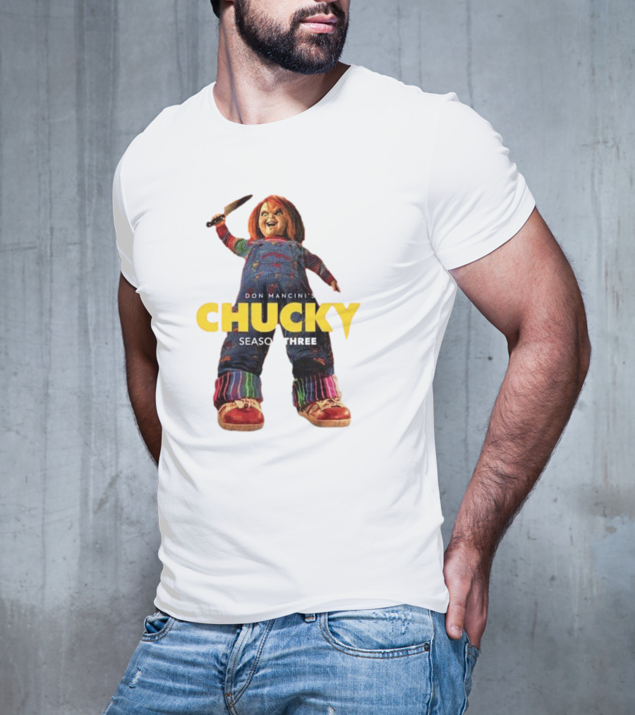 Don Mancini’s Chucky Season Three Horror Character With Knife T-Shirt