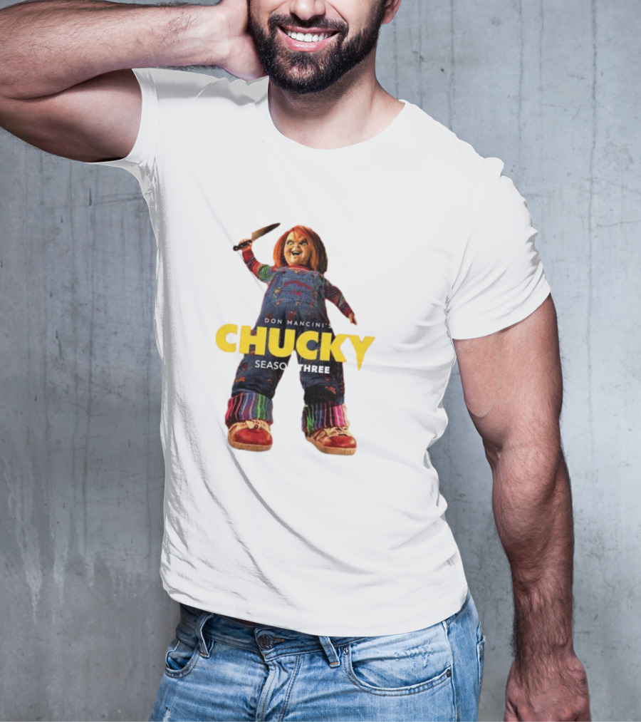 Don Mancini’s Chucky Season Three Horror Character With Knife T-Shirt