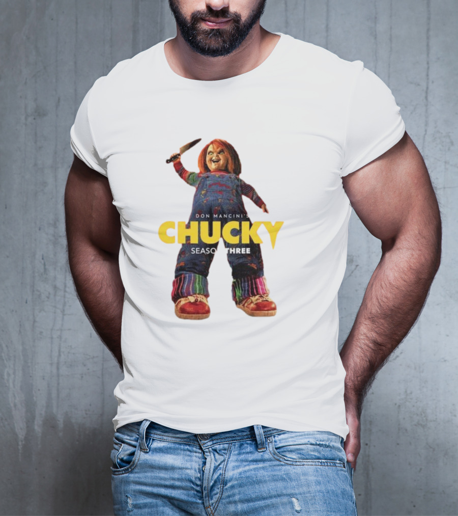 Don Mancini’s Chucky Season Three Horror Character With Knife T-Shirt