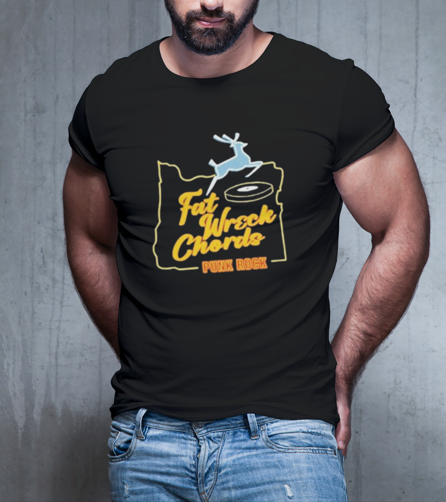 Fat Wreck Chords Punk Rock Record Retro Style Deer Outline T-Shirt