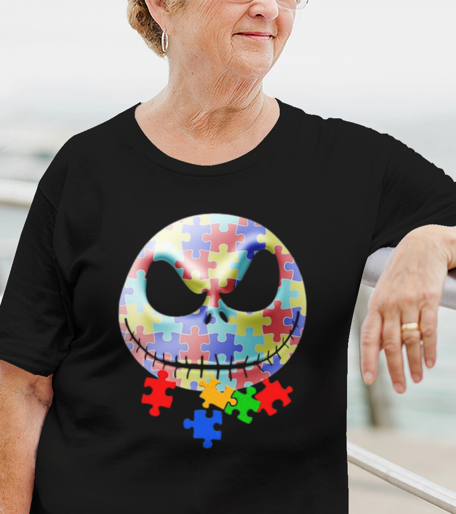 Jack Skellington Face Autism Puzzle Pieces T-Shirt