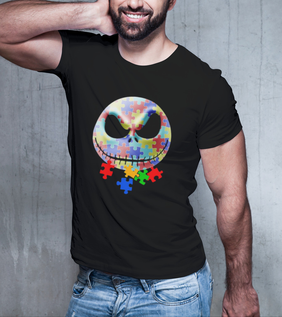 Jack Skellington Face Autism Puzzle Pieces T-Shirt