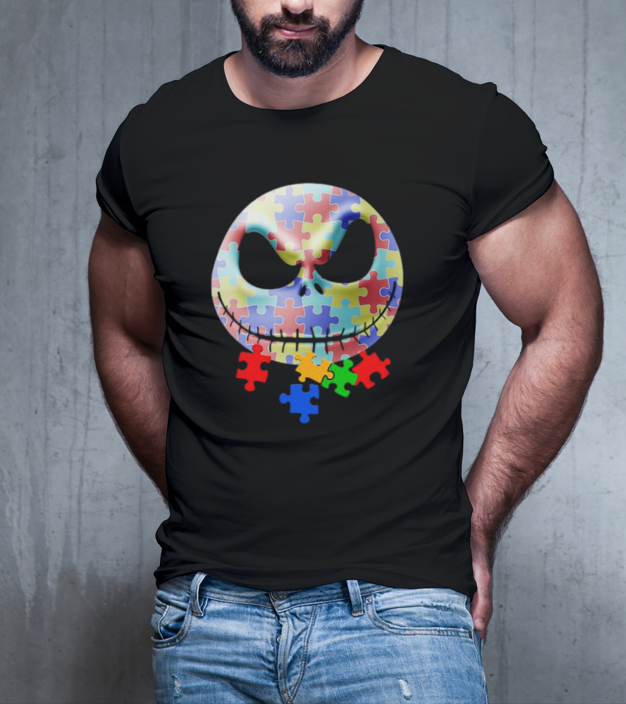 Jack Skellington Face Autism Puzzle Pieces T-Shirt