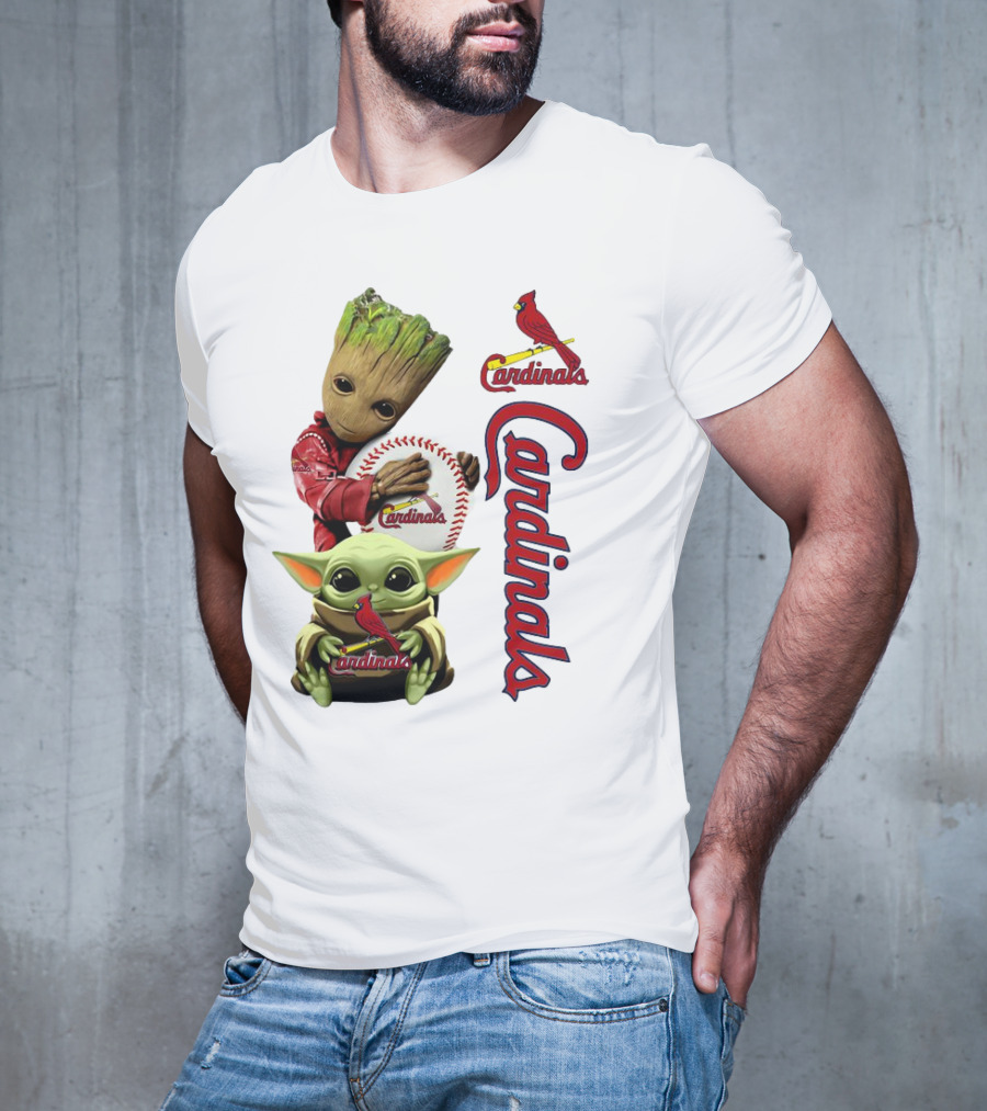 Baby Groot And Baby Yoda Hugging St. Louis Cardinals Baseball T-Shirt