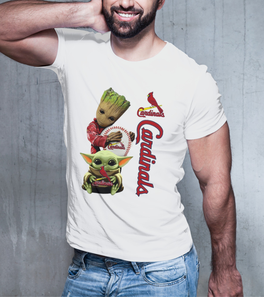 Baby Groot And Baby Yoda Hugging St. Louis Cardinals Baseball T-Shirt